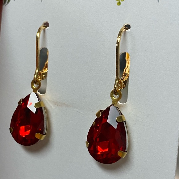 Red drop earrings - Picture 2 of 4